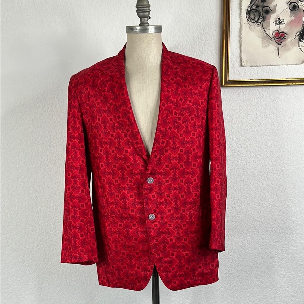 Cavanaugh's Virgin Islands Thai Silk Blazer Fluer Des Lis Matching Tie 70s